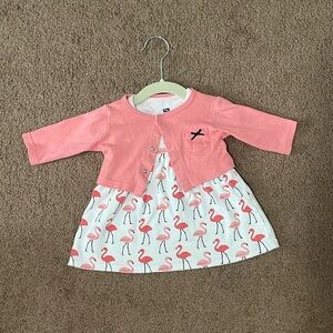 Hudson Baby Flamingo dress with matching cardigan size 0-3 months